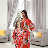 Red Mommy and Me Robes, Floral, Satin, Lifestyle, all SKUs