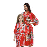 Fiery Red Mommy and Me Robes, Floral, Satin Feel