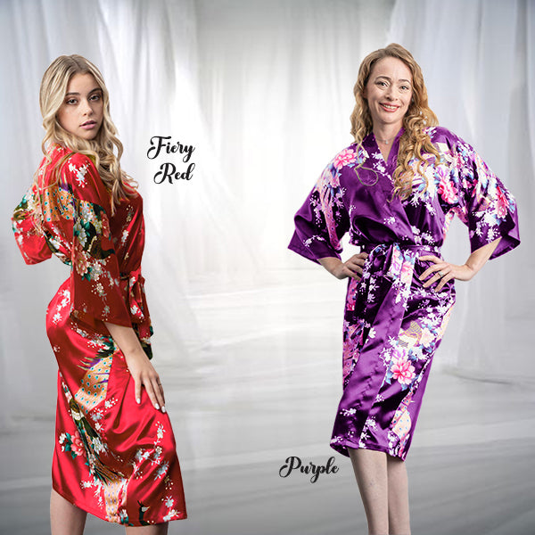 Floral Bridesmaid Robes - Satin - Getting Ready for Wedding - Bridesmaid Gifts - Red Robe & Purple Robe - Womens Plus Sizes