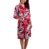 Medium Length Floral Womens Robe, Dark Red