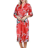 Medium Length Floral Womens Robe, Fiery Red