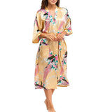 Medium Length Floral Womens Robe, Gold