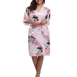 Medium Length Floral Womens Robe, Light Pink