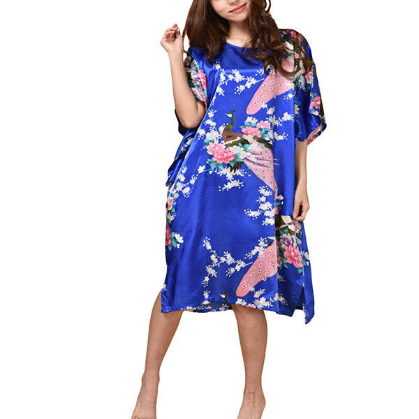 women's satin night dress Gifts Are Blue Womens Satin Nightgown, Floral Print Kaftan Sleepwear, One Size Fits up to 16/18, Women's, Blue