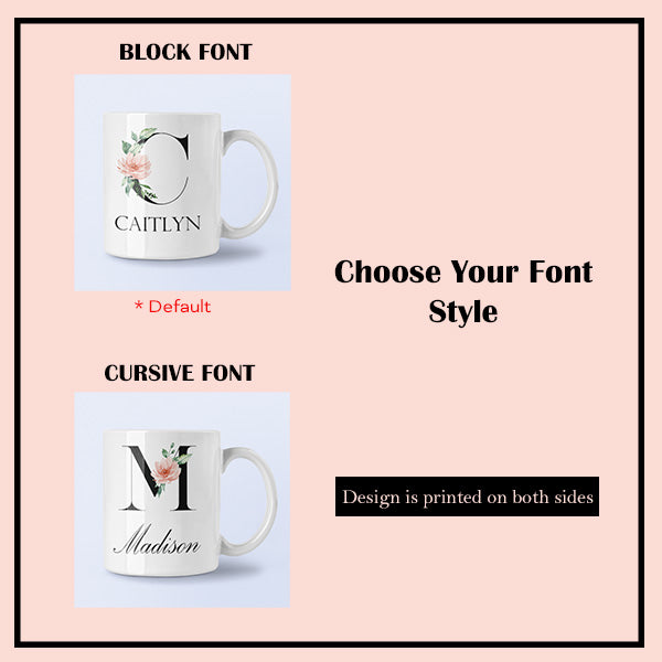 The design for your personalized mug will be printed on both sides.  all SKUs