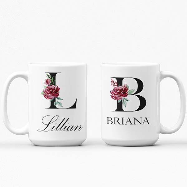 You can choose which type of font you would like on the mug.  Choose between cursive and block fonts.  all SKUs