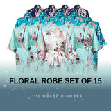 Floral Bridesmaid Robe Set of 15 for everyone in the bridal party.  Use as bridesmaid proposal gifts, or add to a bridesmaid gift box.  With sizes 2-18 you can ensure that everyone will get a great fit for the perfect pictures while getting ready for wedding.