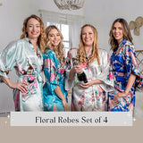Bridesmaid Robe Set of 4, Floral, Womens Sizes 2-18, Mid Length