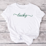 Simple, minimalist design with lucky print for St. Patricks Day Shirt.  These are made to order shirts that can be personalized with your chosen color print and shirt style.