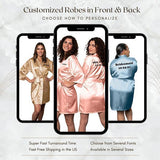 Bridesmaid Robe Set of 3 - Personalized Robes Solid Satin - IPhone Camera View of Champagne Gold, Rose Gold & Dusty Blue - New Colors