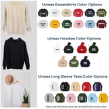 Unisex Sweatshirt, Hoodies and Long Sleeve T-Shirts color options for several brands.  T-Shirt brands include Gildan, Bella Canvas and more.  all SKUs