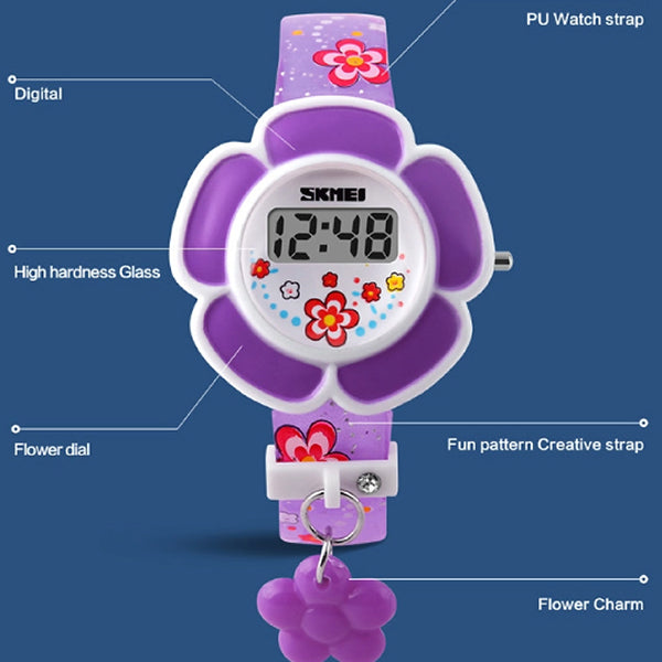 SKMEI Girls Cute Flower Digital Watch with Charm, 4 to 7 year olds, Details, all SKUs