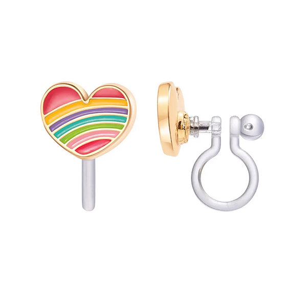 Girl Nation Rainbow Heart Clip On Earrings - Hypoallergenic Jewelry - Main
