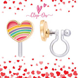 Girl Nation Rainbow Heart Clip On Earrings - Valentines Day Gifts for Little Girls
