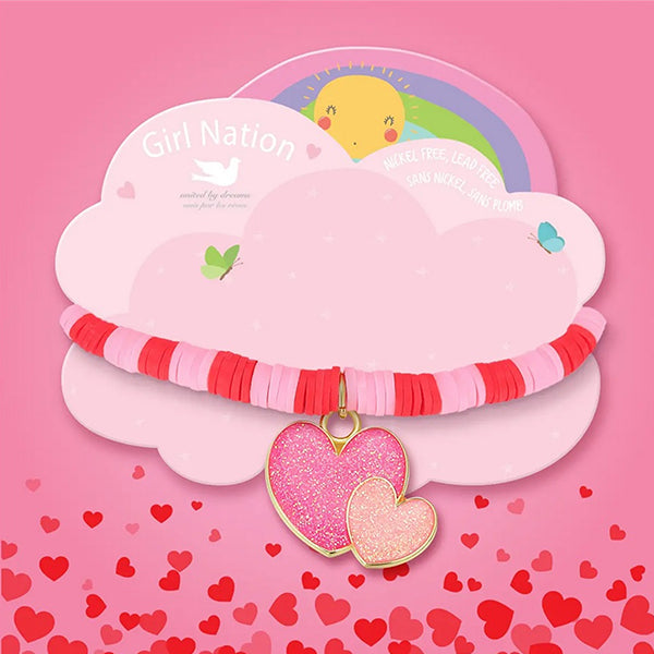 Girl Nation Bracelet - Glittery - Packaging - Pink / Heart 2 Heart