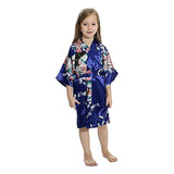 Navy Blue Mommy and Me Robes, Floral, Satin, Child Robe Model, all SKUs