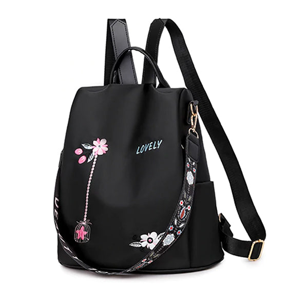 Lovely Oxford Backpack with Anti-theft & Water Resistant Design, Sideview, Black