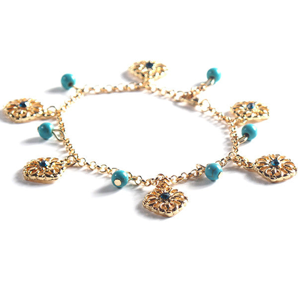 Stylish Double Anklet with Turquoise Beads and Gold Plated Chain - Gifts Are Blue - 3
