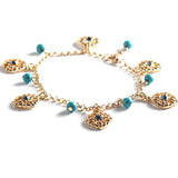 Stylish Double Anklet with Turquoise Beads and Gold Plated Chain - Gifts Are Blue - 3