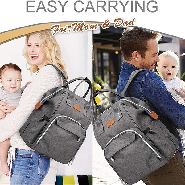 Gray Baby Diaper Bag with USB Charger - Minimalist Unisex Design - Versatile Carry