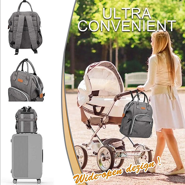 Gray Baby Diaper Bag with USB Charger - Minimalist Unisex Design - Lifestyle