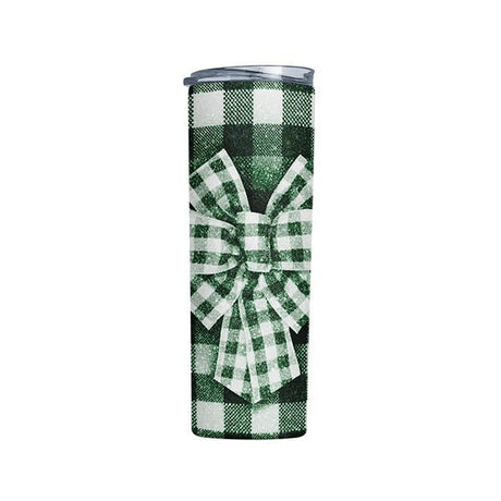 20oz Green Plaid Bow Skinny Tumbler - Gifts Are Blue
