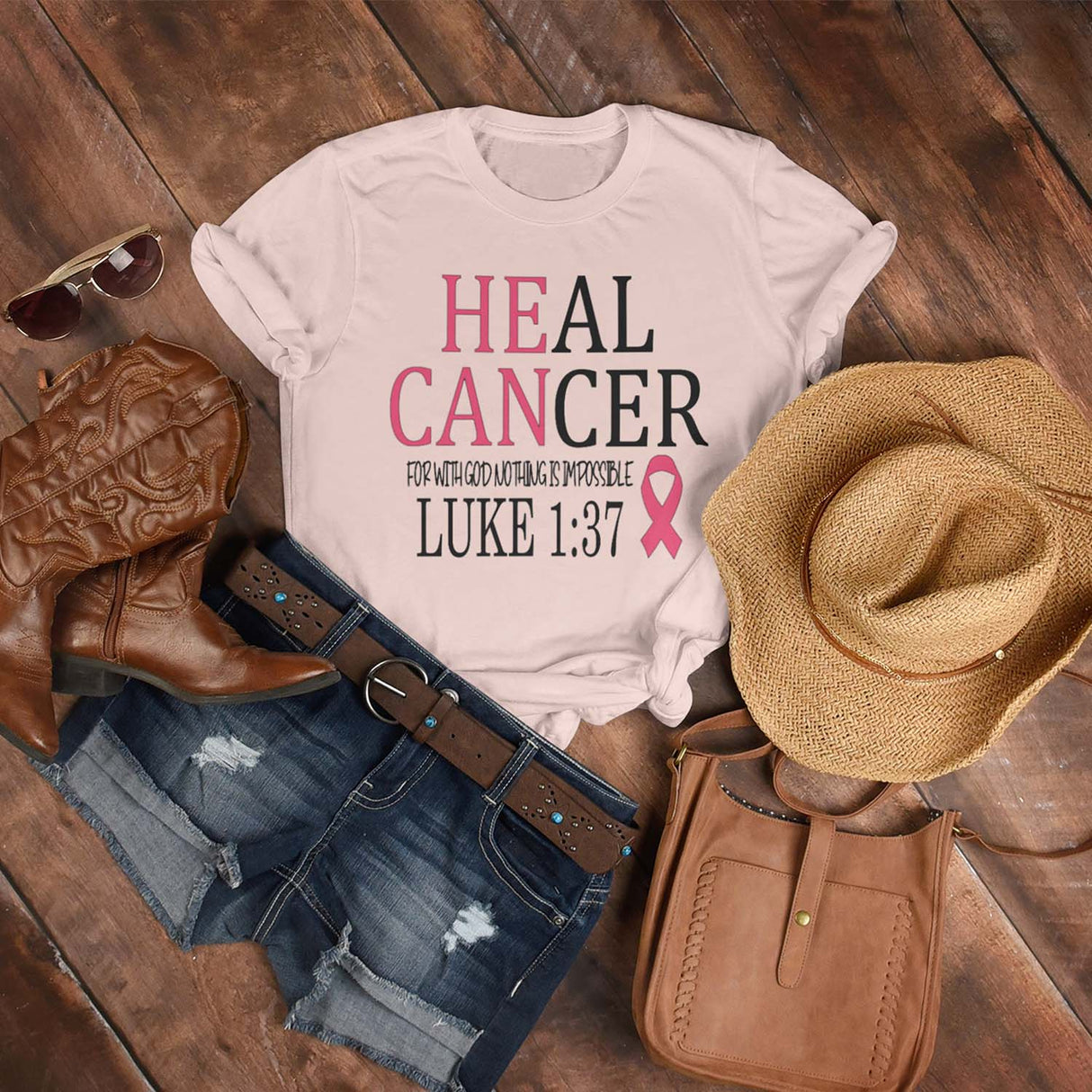 He Can Heal Cancer Breast Cancer Awareness Month T-Shirt, Crewneck, 50+ T-Shirt Colors, Cancer Awareness T-Shirts