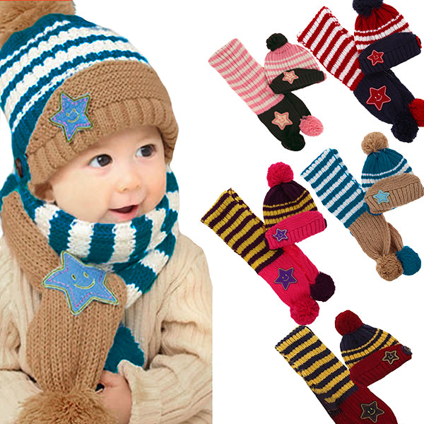 Little Kids Knitted Winter Beanie Hat and Scarf Set, 6 Month Baby to Toddlers, All Options, all SKUs