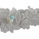 ivory and sky blue pearls garter closeup