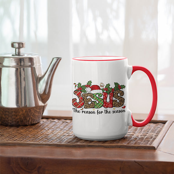 Christmas holiday coffee mug with inspirational message.