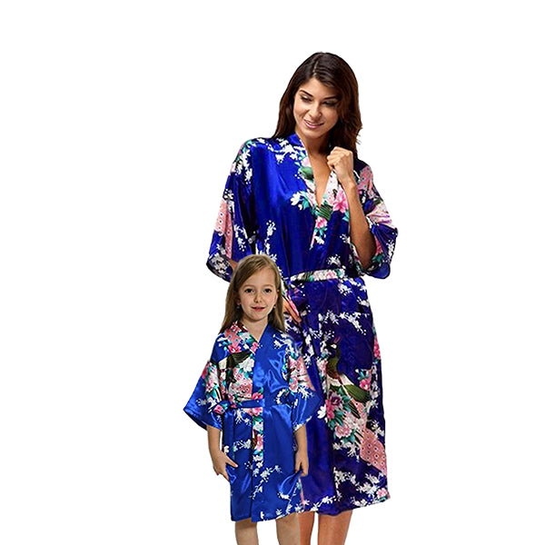 Jewel Blue Mommy and Me Robes, Floral, Satin, Main, all SKUs
