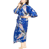 Elegant Long Floral Silk Kimono Womens Robe, Small to 3XL - Gifts Are Blue - 8, Jewel Blue