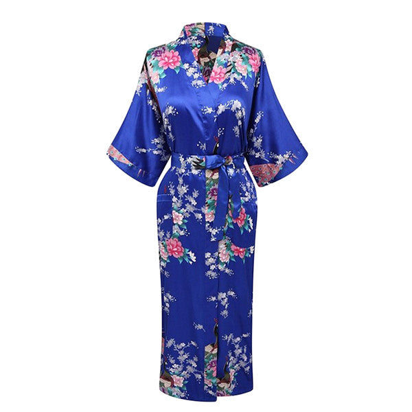 Elegant Long Floral Silk Kimono Womens Robe, Small to 3XL - Gifts Are Blue - 6