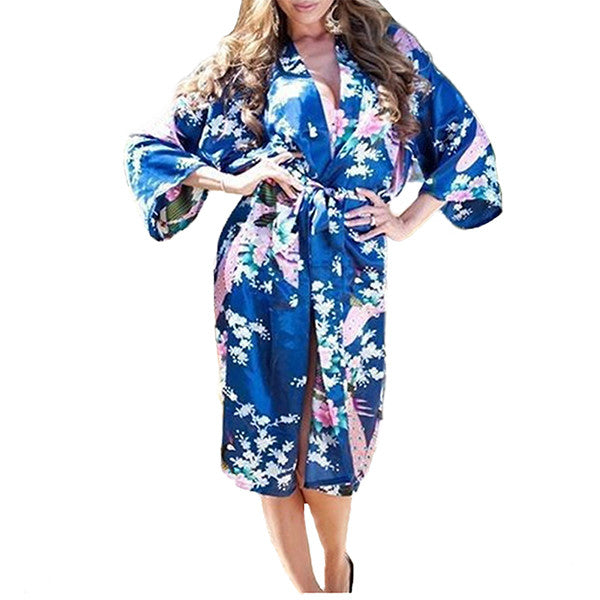 Jewel Blue Silk Kimono Womens Robe - Gifts Are Blue - 1