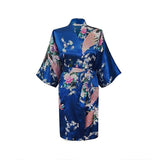 Medium Length Womens Silk Robes Kimono   Lightweight   Gifts Are Blue, Jewel Blue