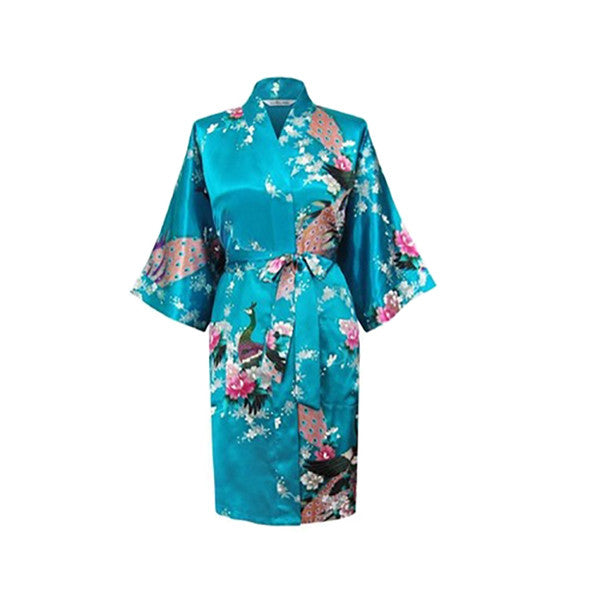 Medium Length Womens Silk Robes Kimono   Lightweight   Gifts Are Blue, Lake Blue