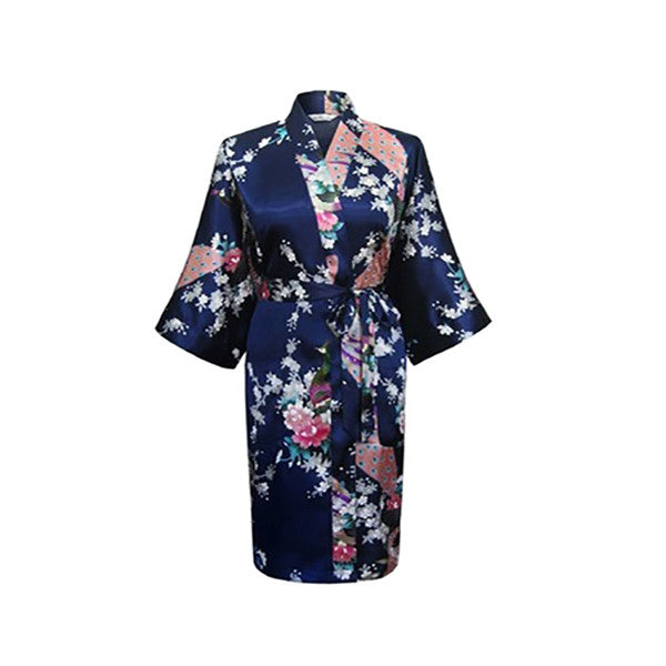 Medium Length Womens Silk Robes Kimono   Lightweight   Gifts Are Blue, Navy Blue