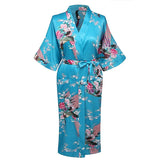 Elegant Long Floral Silk Kimono Womens Robe, Small to 3XL - Gifts Are Blue - 4