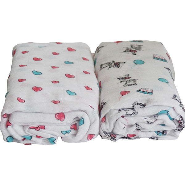 2 Pack Pre-Washed 100% Muslin Cotton Swaddle Blanket Gift Set, Large, 47 x 47 - Gifts Are Blue - 2