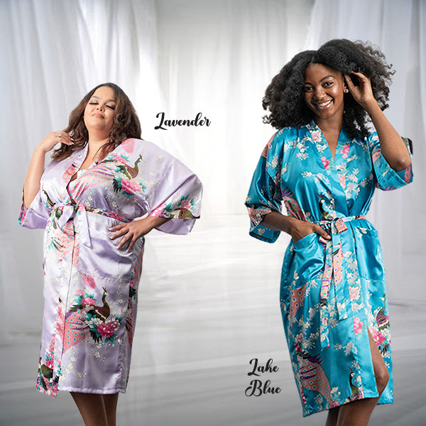 Satin Floral Lavender and Lake Blue Bridesmaid Robes Plus Sizes for Wedding & Bachelorette Party