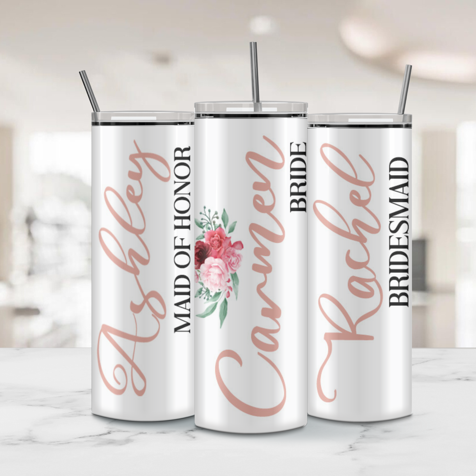 Custom Bridal Party Tumblers for Bride Bridesmaid Maid of Honor and Flower Girl