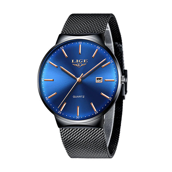 LIGE Mens Classic Elegance Watch, 30M Waterproof, Stainless Steel Mesh