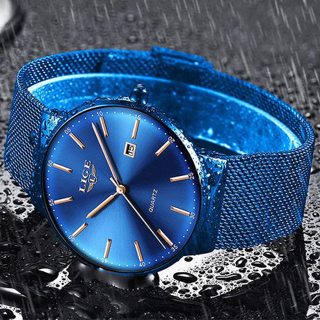LIGE Mens Classic Elegance Watch, Waterproof, Blue on Blue