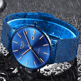 LIGE Mens Classic Elegance Watch, Waterproof, Blue on Blue