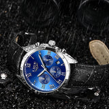 LIGE High End Luxury Mens Watch with Blue Face, Waterproof, Black