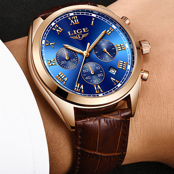 LIGE High End Luxury Mens Watch with Blue Face, all SKUs