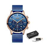 LIGE Mens Luxury Sports Watch, Packaging, Blue on Blue