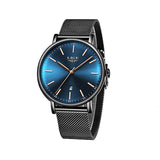 LIGE Womens Casual Ultra Thin Stainless Steel Watch with Blue Face