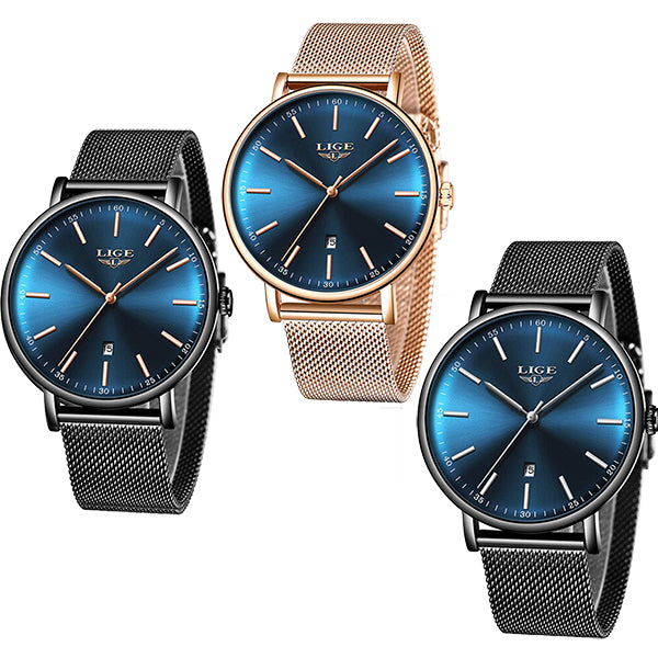 LIGE Womens Casual Ultra Thin Stainless Steel Watch, Color Selections, all SKUs