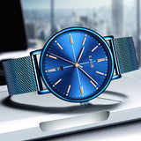 LIGE Womens Luxury Watch, Blue Face, Stainless Steel Mesh Band, 3 Bar